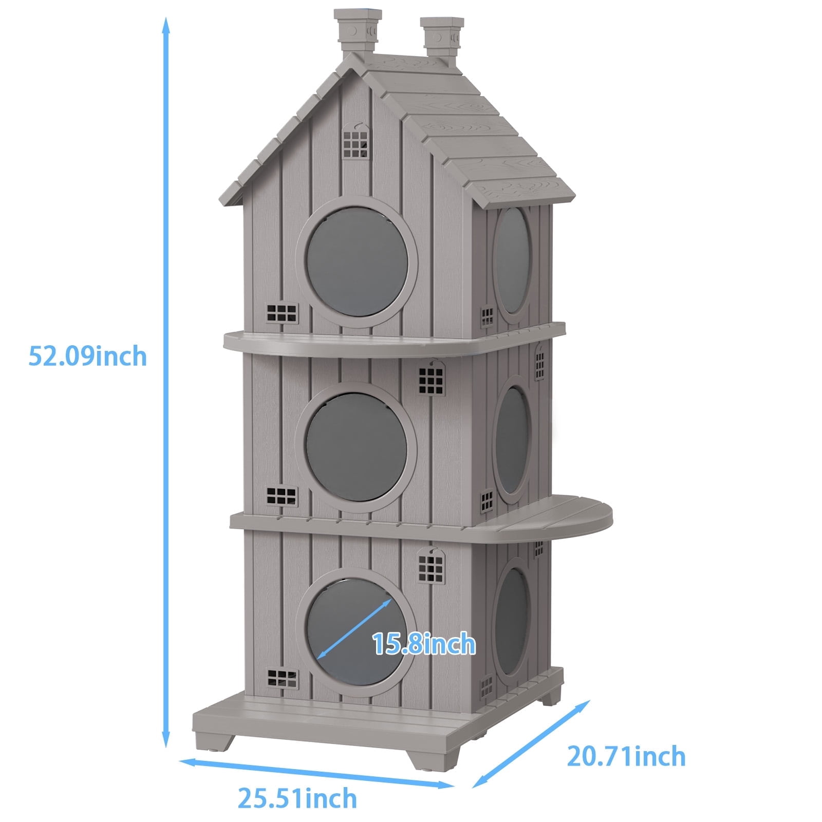 EASY UP Resin Outdoor Cat House,Villa, Multi-layer Design, Weather-resistant and Moisture-proof (Blue)