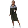 thumbnail image 1 of Color Block Sweatshirt Dress Long Sleeve Stand Collar Casual Pullover Mid Length A Line Dress S XL, 1 of 6