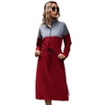 thumbnail image 1 of Color Block Sweatshirt Dress Long Sleeve Stand Collar Casual Pullover Mid Length A Line Dress S XL, 1 of 6