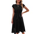thumbnail image 1 of EASYBRA Pleated Midi Dress Solid Color Short Sleeve Casual Summer Dress Slim Fit Round Neck S–XXL, 1 of 6