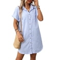 thumbnail image 1 of EASYBRA Women Shirt Dress Cotton Linen Short Sleeve A Line Casual Workwear Mid Length Loose Fit, 1 of 9