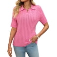 thumbnail image 1 of EASYBRA Women Cable Knit Sweater Polo Collar Loose Fit Pullover Casual Wear Cotton Polyester, 1 of 9
