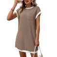thumbnail image 1 of Women Casual A Line Dress Loose Fit Short Sleeve Round Neck Mid Length Summer Everyday Wear, 1 of 7