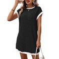 thumbnail image 1 of Women Casual A Line Dress Loose Fit Short Sleeve Round Neck Mid Length Summer Everyday Wear, 1 of 7