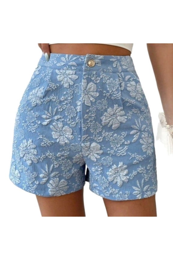 EASYBRA Women High Waisted Jacquard Straight Shorts Elegant Textured Summer Casual Fashion Knee Length Shorts