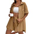 thumbnail image 1 of EASYBRA Women Pants Suit Solid Color Casual Summer Set Cardigan Shorts Outfit Polyester Fabric Sizes S-3XL, 1 of 7