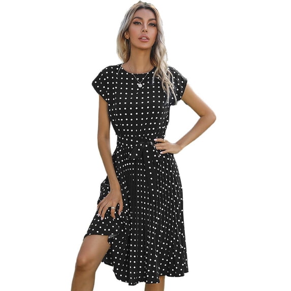 EASYBRA Women Polka Dot Midi Dress Short Sleeve A Line Casual Elegant Summer Dress