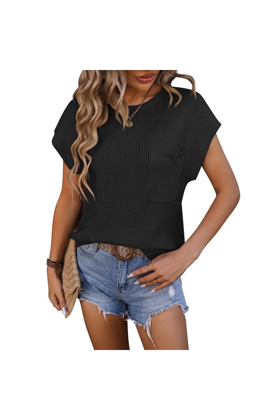 Women Pullover Sweater Loose Fit Raglan Sleeve Casual Knit Top Round Neck Standard Length