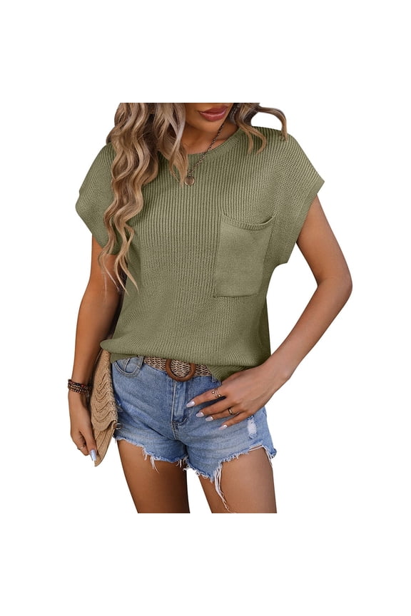 Women Pullover Sweater Loose Fit Raglan Sleeve Casual Knit Top Round Neck Standard Length