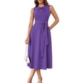 thumbnail image 1 of EASYBRA Women Sleeveless Tie Waist A Line Midi Work Dress Elegant Flowy Cocktail Party Dress with Pockets, 1 of 6