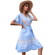 blue and pink dress women Blue and White floral Cotton Block Print Duster/Maxi Dress main image 0