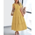 thumbnail image 1 of EASYBRA Women V Neck Puff Sleeve Pleated Maxi Dress Elegant A Line Layered Hem Summer Dress, 1 of 6
