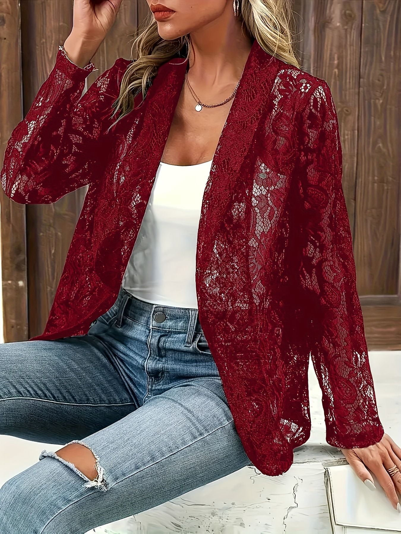EASYBRA Womens Lace Blazer Jacket Spring Summer Cardigan Suit Coat ...