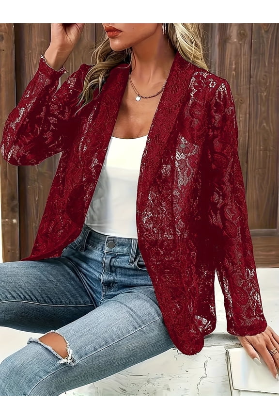 EASYBRA Womens Lace Blazer Jacket Spring Summer Cardigan Suit Coat Elegant Office Casual Top