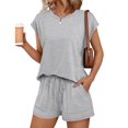 thumbnail image 1 of EASYBRA Womens Shorts Set Cotton Blend Raglan Sleeve Casual Summer Outfit Solid Color Two Piece Lounge Set S-XL, 1 of 6