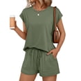 thumbnail image 1 of EASYBRA Womens Shorts Set Cotton Blend Raglan Sleeve Casual Summer Outfit Solid Color Two Piece Lounge Set S-XL, 1 of 5