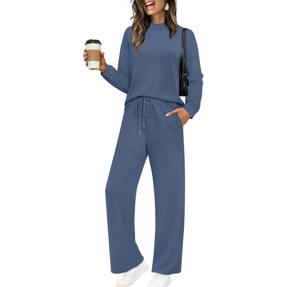 EASYBRA Womens Two Piece Mock Neck Matching Set Lightweight Loungewear Wide Leg Travel Outfit Fall Fashion 2026 S 2XL