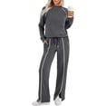 thumbnail image 1 of EASYBRAUS Women 2 Piece Sweatsuit Set Long Sleeve Crewneck Sweatshirt Wide Leg Split Pants XS-XXL, 1 of 5