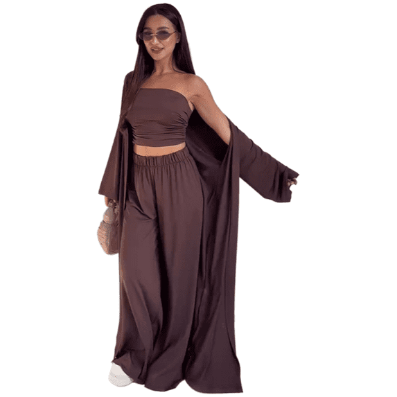 EASYBRAUS Women 3 Piece Summer Suit Set Long Blazer Cardigan Wide Leg Pants Casual Outfit 2025 S-XL