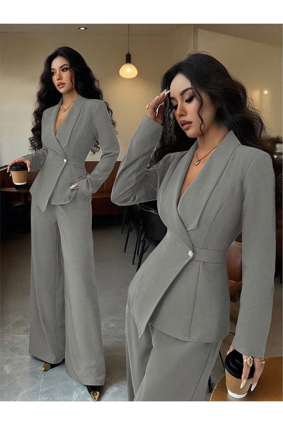Women Blazer Pants Set Work Office Suit S-XXL Fall Elegant Outfit