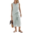 thumbnail image 1 of EASYBRAUS Women Cotton Two Piece Summer Outfit Striped Tank Top Cropped Pants Set, 1 of 6