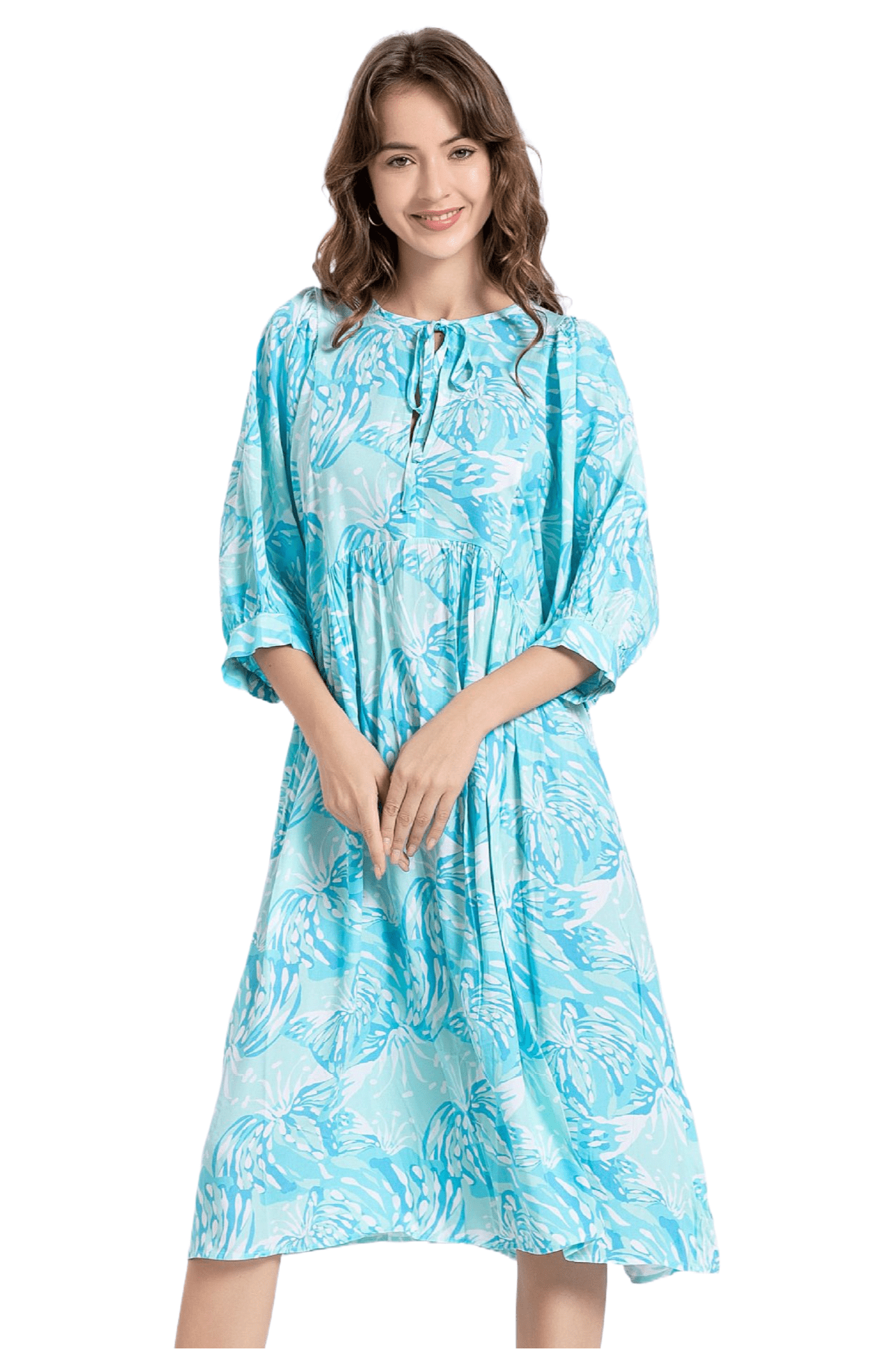 EASYBRAUS Women Floral Print Maxi Dress Boho Lantern Sleeve Loose Fit ...