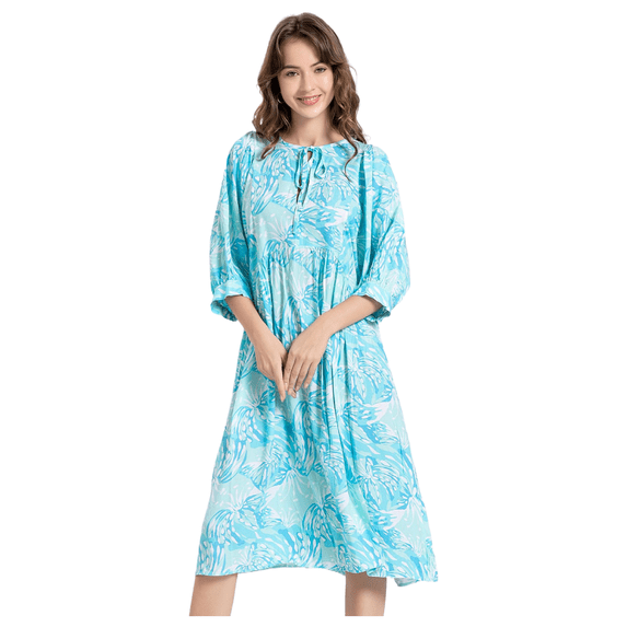 EASYBRAUS Women Floral Print Maxi Dress Boho Lantern Sleeve Loose Fit Spring 2025 S-2XL