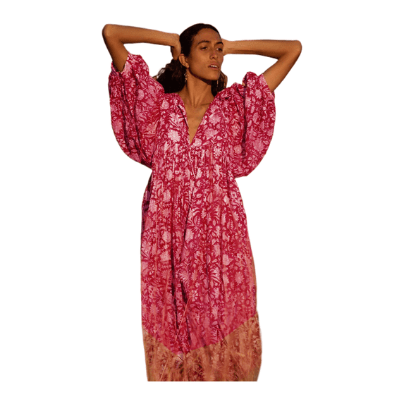 EASYBRAUS Women Floral Print Maxi Dress Boho Lantern Sleeve Loose Fit Spring 2025 S-2XL