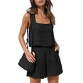thumbnail image 1 of EASYBRAUS Women Linen Blend Sleeveless Vest and Shorts Set Summer 2025 Casual 2 Piece Outfit S-XXL, 1 of 4