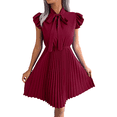 thumbnail image 1 of EASYBRAUS Women Pleated Chiffon Midi Dress V Neck Sleeveless Tie Waist Summer Dress, 1 of 7
