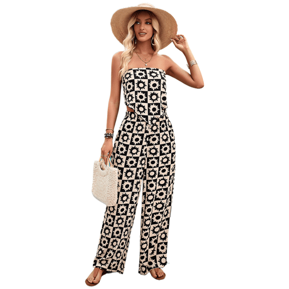 EASYBRAUS Women Printed Rayon Two Piece Pants Set Sleeveless Summer Vacation Outfit