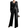 thumbnail image 1 of EASYBRAUS Women V Neck Long Sleeve Wide Leg Jumpsuit Elegant Casual Office Outfit, 1 of 5