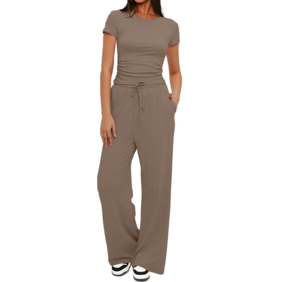 EASYBRAUS Womens Wide Leg Tracksuit Set High Waist Casual Lounge XS XXL