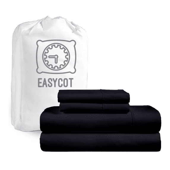EASYCOT 4 Piece 1000 Thread Count Ultra Soft Egyptian Cotton Bed Sheet Set - 12" Inches Deep Pocket ,Wrinkle Resistant & Fade Resistant, Luxury Sheet Set - Black, Full - XL