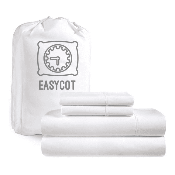EASYCOT 4 Piece 1000 Thread Count Ultra Soft Egyptian Cotton Bed Sheet Set - 12" Inches Deep Pocket ,Wrinkle Resistant & Fade Resistant, Luxury Sheet Set - White, Queen