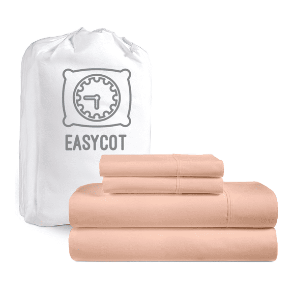 EASYCOT 600 Thread Count Ulta Soft Egyptian Cotton 4 Piece Bed Sheet Set - 10" Inches Deep Pocket ,Wrinkle Resistant & Fade Resistant, Luxury Sheet Set - Peach, Twin - XL