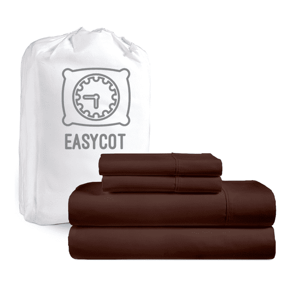 EASYCOT 600 Thread Count Ultra Soft Egyptian Cotton 4 Piece Bed Sheet Set - 15" Inches Deep Pocket ,Wrinkle Resistant & Fade Resistant, Luxury Sheet Set - Chocolate, Olympic Queen