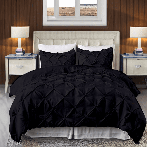 EASYCOT 800 TC 100% Egyptian Cotton 3 Pieces Pinch Pleated Duvet Cover Set Black , Oversized King (120x98)