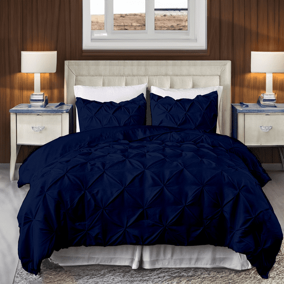 EASYCOT 800 TC Soft 100% Egyptian Cotton 1 Pieces Pinch Pleated Duvet Cover Navy Blue , Twin/Twin XL (68x90)