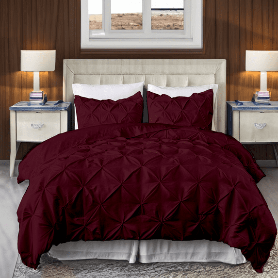 EASYCOT 800 TC Soft 100% Egyptian Cotton 3 Pieces Pinch Pleated Duvet Cover Set Wine , Super King (98x108)