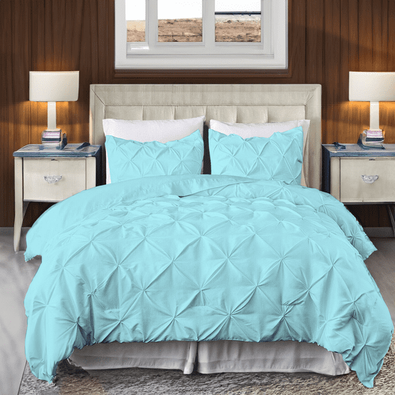 EASYCOT 800 TC Soft 100% Egyptian Cotton 5 Pieces Pinch Pleated Duvet Cover Set Aqua Blue , Twin/Twin XL (68x90)