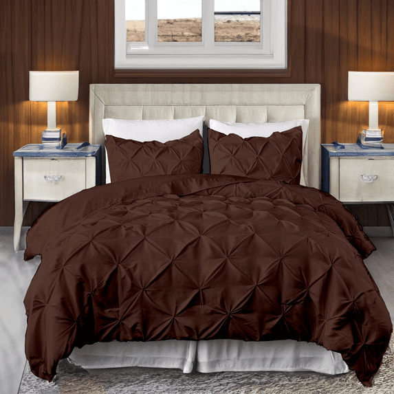 EASYCOT 800 TC Soft 100% Egyptian Cotton 5 Pieces Pinch Pleated Duvet Cover Set Chocolate , Super King (98x108)