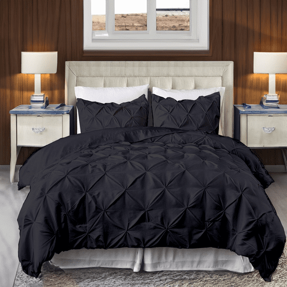 EASYCOT 800 TC Soft 100% Egyptian Cotton 5 Pieces Pinch Pleated Duvet Cover Set Dark Gray , Full/Queen (90x90)