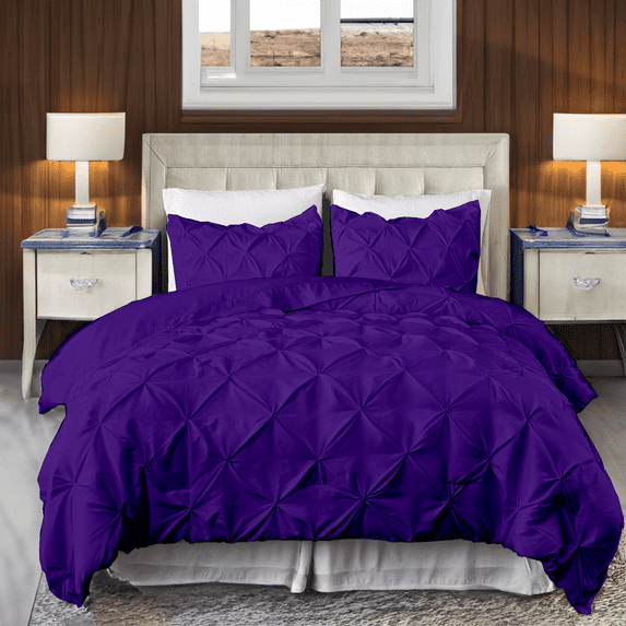 EASYCOT 800 TC Soft 100% Egyptian Cotton 5 Pieces Pinch Pleated Duvet Cover Set Purple , Full/Queen (90x90)