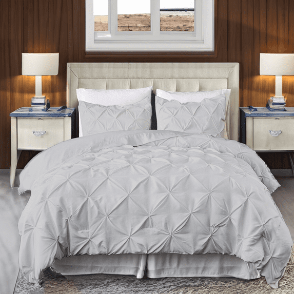 EASYCOT 800 TC Soft 100% Egyptian Cotton 5 Pieces Pinch Pleated Duvet Cover Set Silver , Twin/Twin XL (68x90)