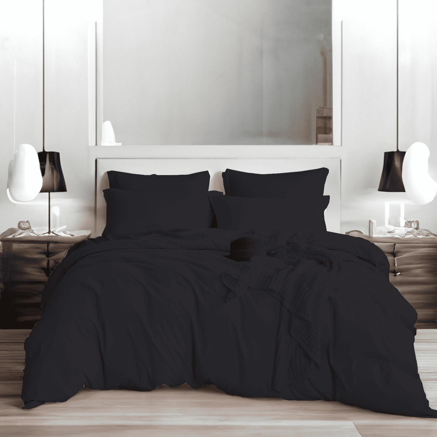EASYCOT 800 Therad Count Queen Duvet Set 3 - Pieces Soft 100% Egyptian Cotton Solid Duvet Cover Set - Breathable Bedding Set with Zipper Closure Long Staple - Comforter Cover - Black
