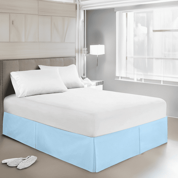 EASYCOT 800 Thread Count 100% Egyptian Cotton Hotel Quality Luxurious Box Pleated Bed Skirt Easy Fit with 18" Drop Length ( Light Blue , Full )