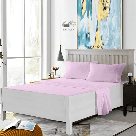 EASYCOT 800 Thread Count 100% Egyptian Cotton Waterbed Sheets Set 4Pc Set Attached with Fitted Sheet 14" Deep Pocket Attached Waterbed Sheet (Pink , Califronia King)