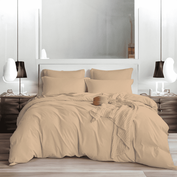 EASYCOT 800TC Soft 100% Egyptian Cotton Solid Duvet Cover Set 3 Pieces Breathable Bedding Set with Zipper Closure Long Staple - Comforter Cover - Beige , Twin
