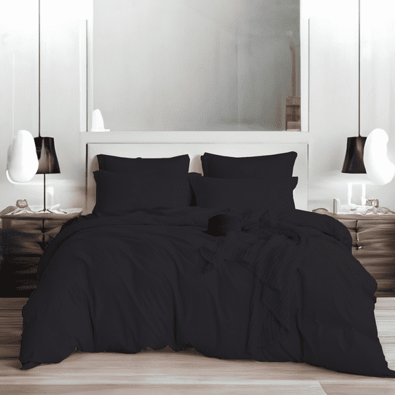 EASYCOT 800TC Soft 100% Egyptian Cotton Solid Duvet Cover Set 3 Pieces Breathable Bedding Set with Zipper Closure Long Staple - Comforter Cover - Black , Twin